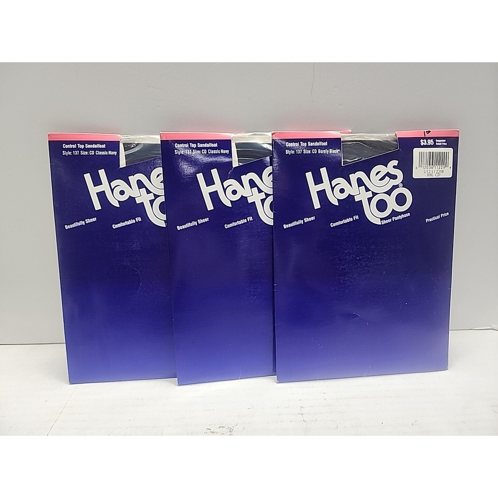 Hanes Too! Lot Of 3 Pantyhose‎ Classic Navy/barely Black Size C-D Sandalfoot New